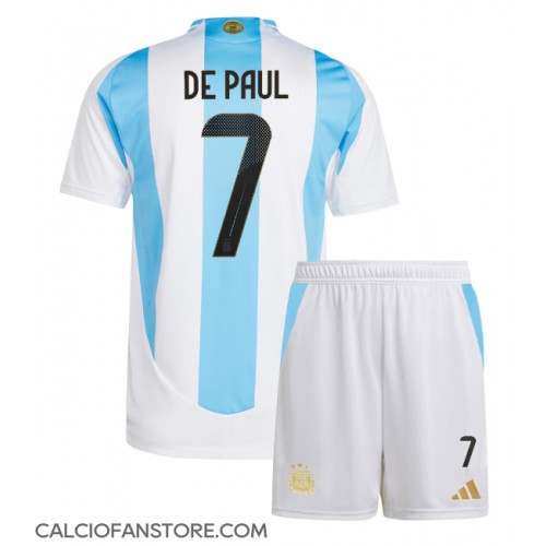 Maglia Calcio Argentina Rodrigo De Paul #7 Prima Divisa Bambino Copa America 2024 Manica Corta (+ pantaloncini)